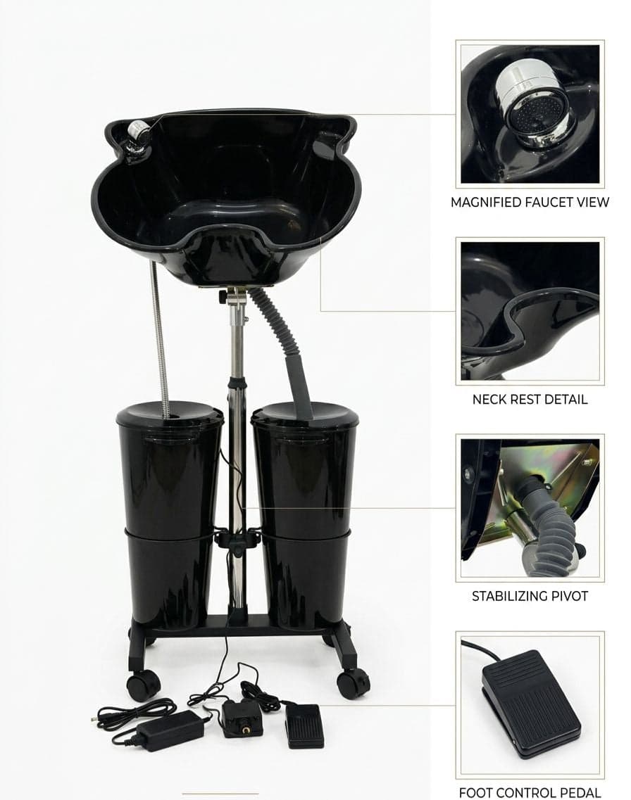 BAC A SHAMPOING PORTABLE SUR PIED AVEC RESERVOIR
