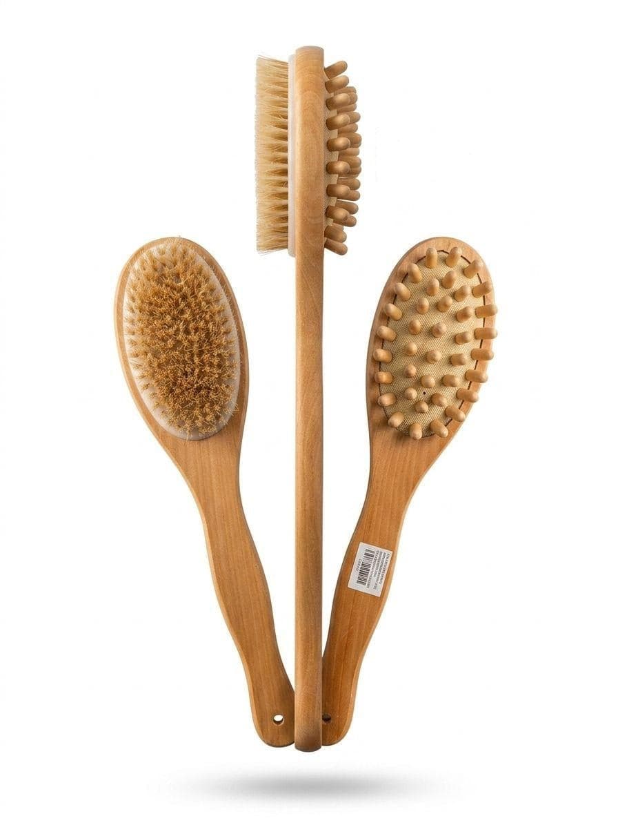 BROSSE DE CORPS DOUBLE FACE EN BOIS AVEC MANCHE LONG